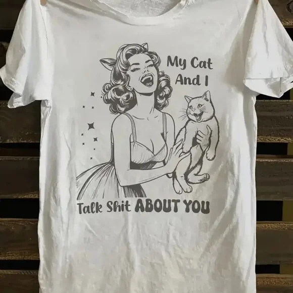 White Cat Lover Graphic T-Shirt - Picture 1 of 1